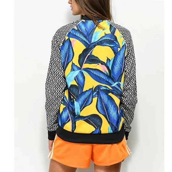 (Set) Limited Edition Blue Tropical Adidas Track  Jacket with Matching Tank-top - Picture 3 of 13